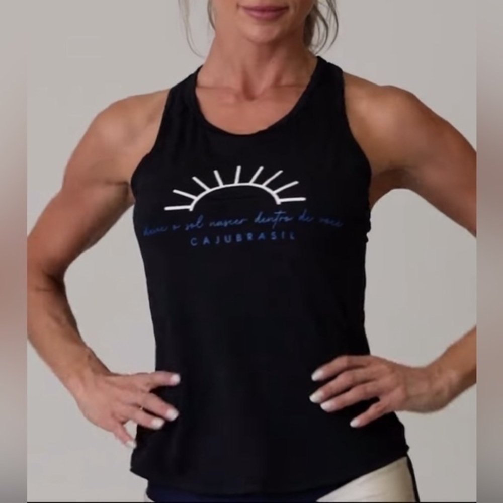 Cajubrasil Logo Racerback Swimmer Back Black Tank Top